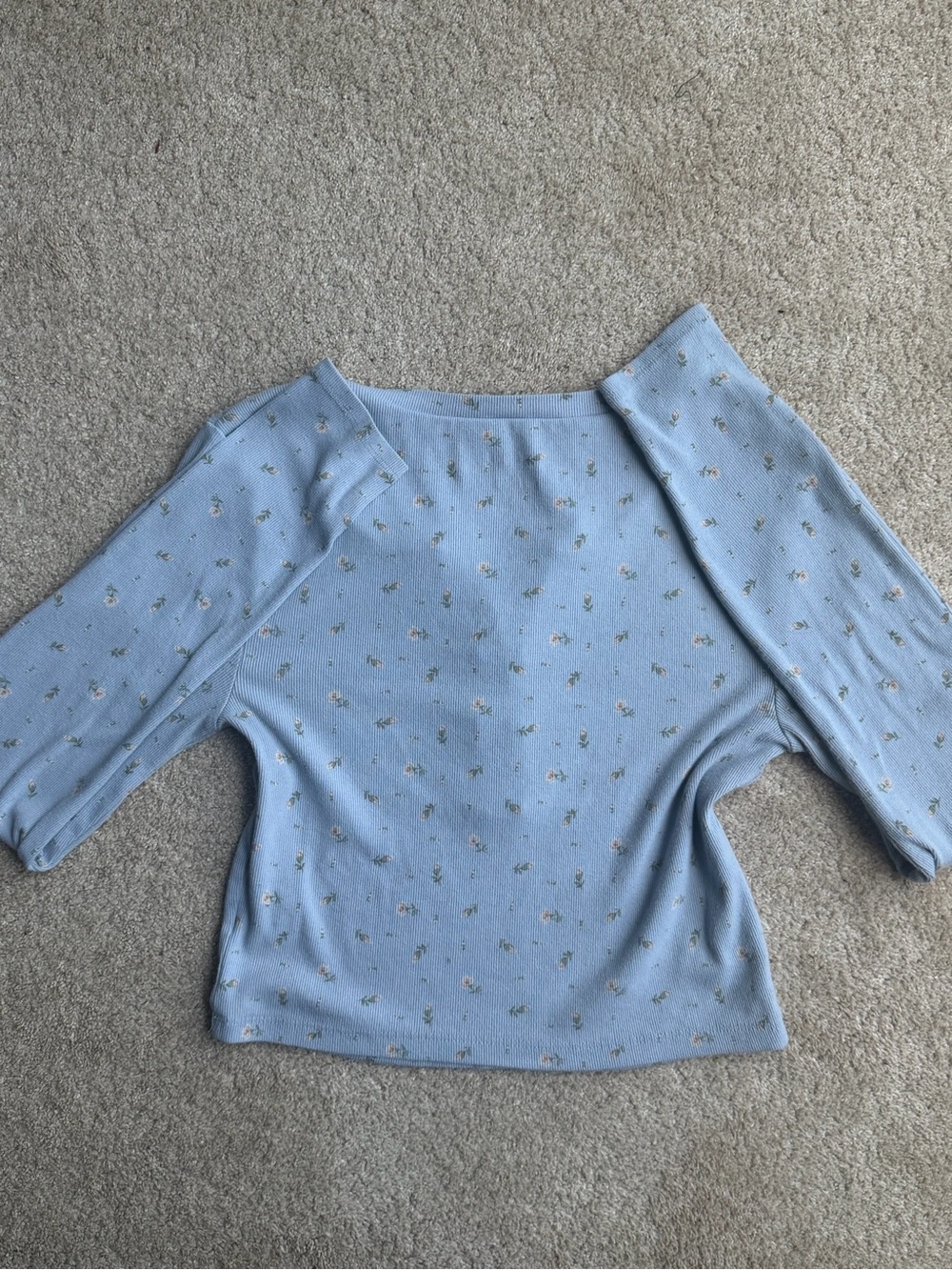 Light Blue Floral Henley Long Sleeve Tee by - Picture 4 of 4